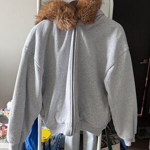 Aritzia Sweatfleece Mega with Light Brown Faux Fur Trim